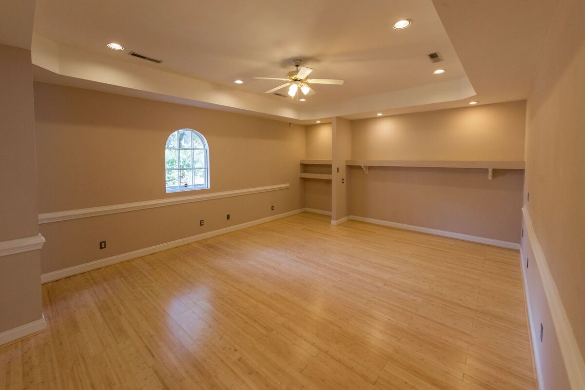 Office with built-in shelving