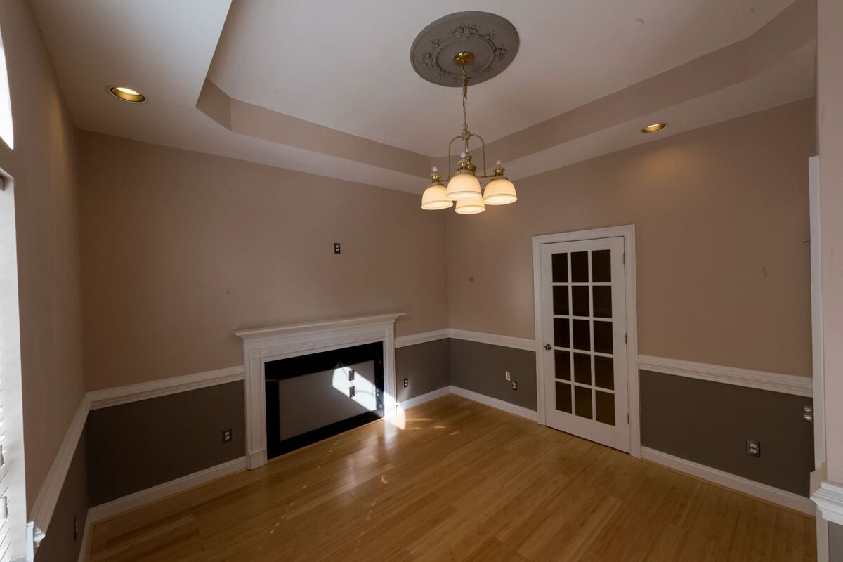 Office with fireplace